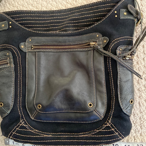 Fossil Genuine Leather & Canvas Black Crossbody Bag VGC - Picture 15 of 16